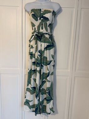 Billabong White and Green Tropical Strapless Jumpsuit